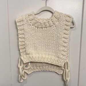 Anthropologie Cream Chunky Knit Vest with Braided Texture